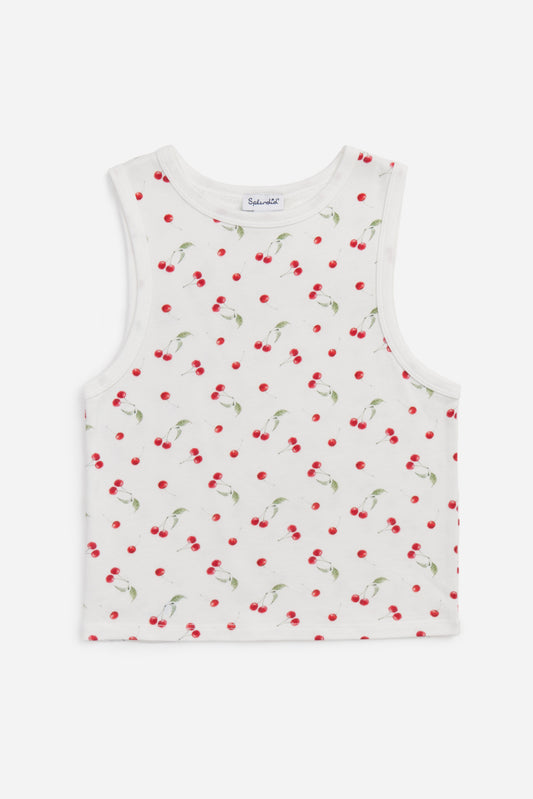 Cherry Toss Tank in White