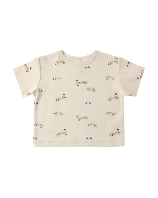 Race Car Boxy Toddler Tee in Cream