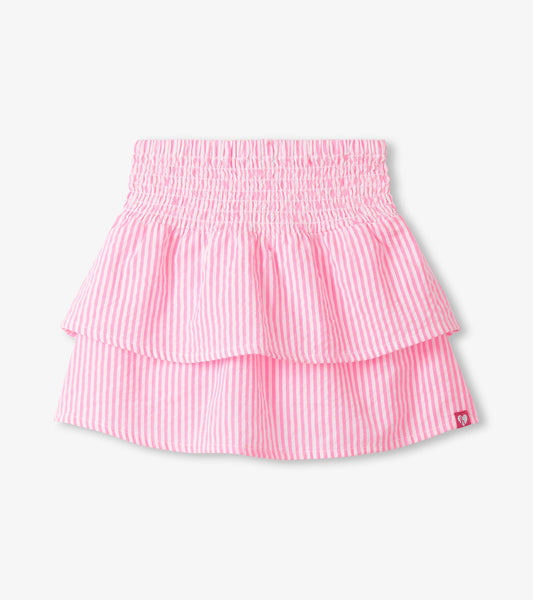 Seersucker Smocked Waist Kid Skirt in Neon Pink
