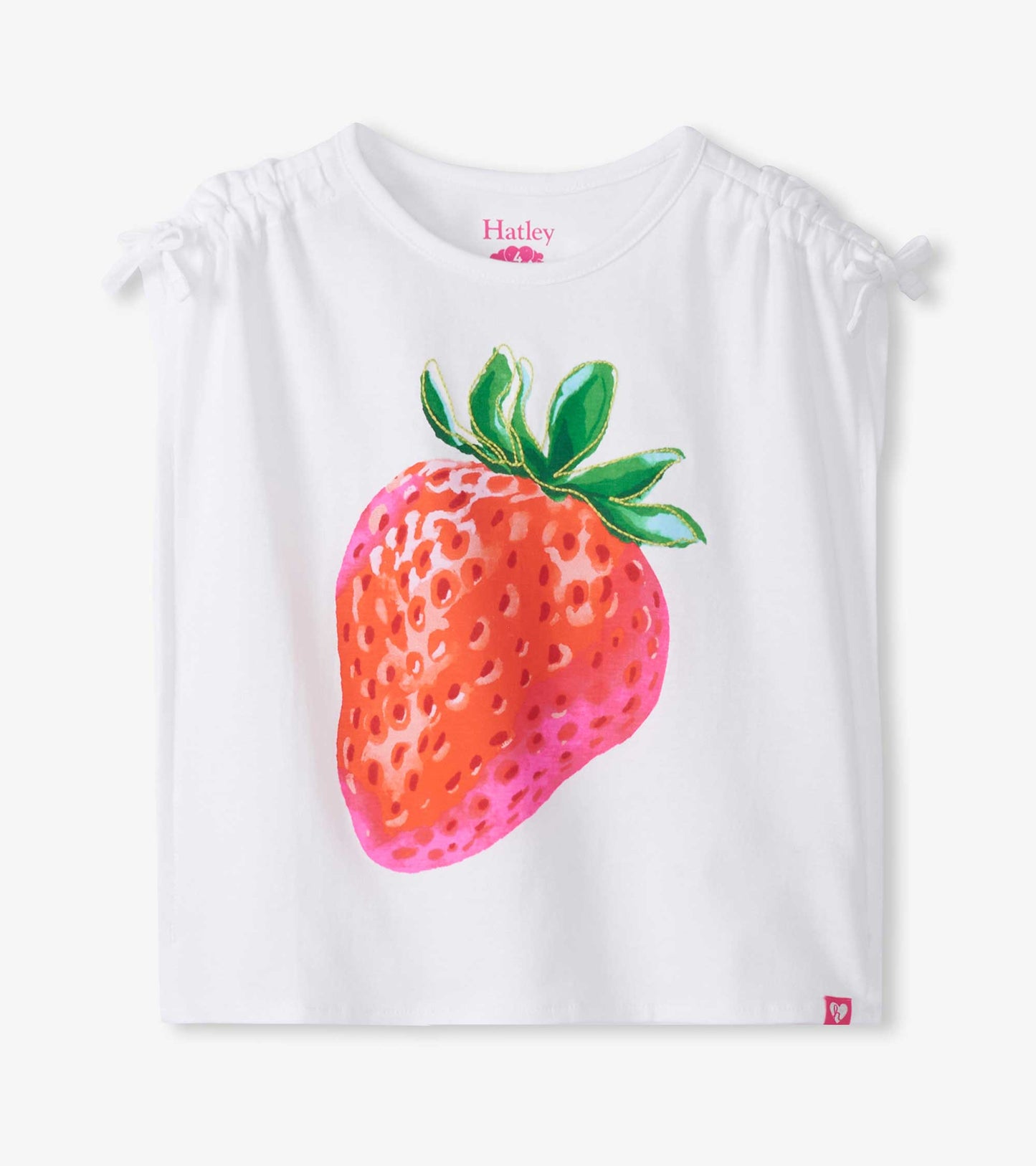 Strawberry Cinched Shoulder Top in White
