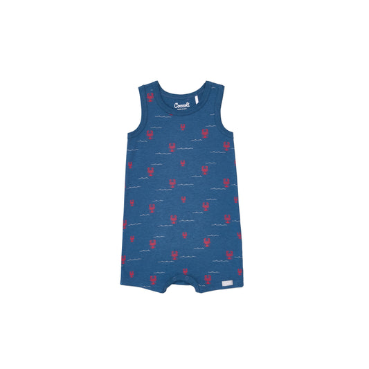 Lobster Print on Navy Waves Shortie Romper