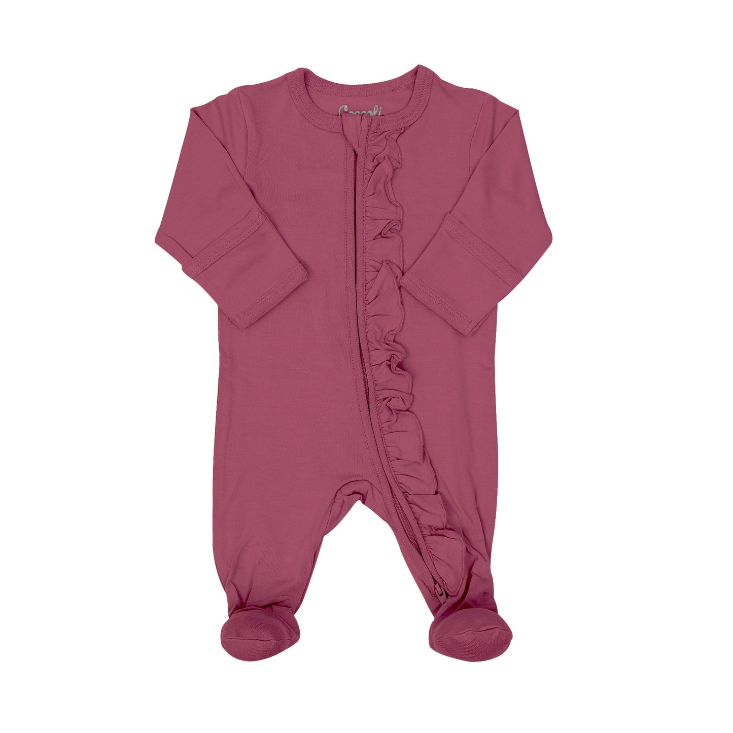 Modal Ruffle Zipper Footie in Light Plum