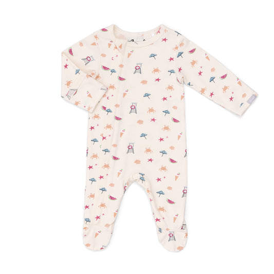 Sandy Beach Crabs Printed Modal Zipper Footie