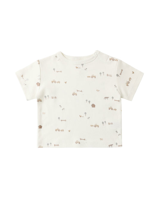 Boxy Cream Tee in Farm Print