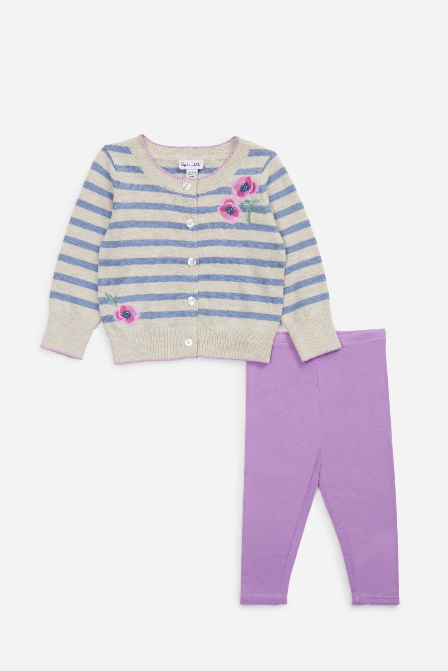 Stripe Flower Cardigan & Pant Set
