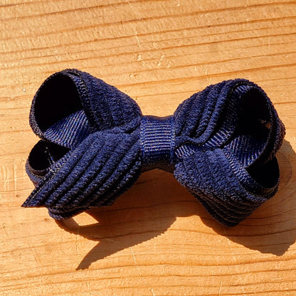 Mini Grosgrain Hair Bow with Wide Wale Corduroy Overlay