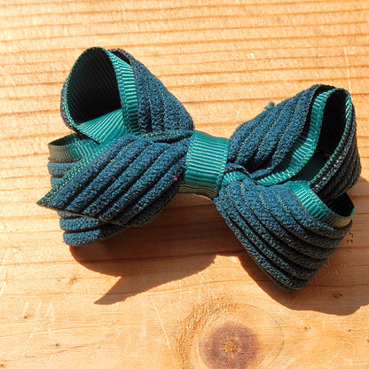 Mini Grosgrain Hair Bow with Wide Wale Corduroy Overlay