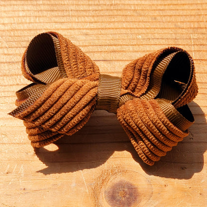 Mini Grosgrain Hair Bow with Wide Wale Corduroy Overlay