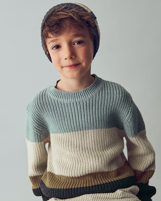 Color Block Stripe Knit LS Sweater