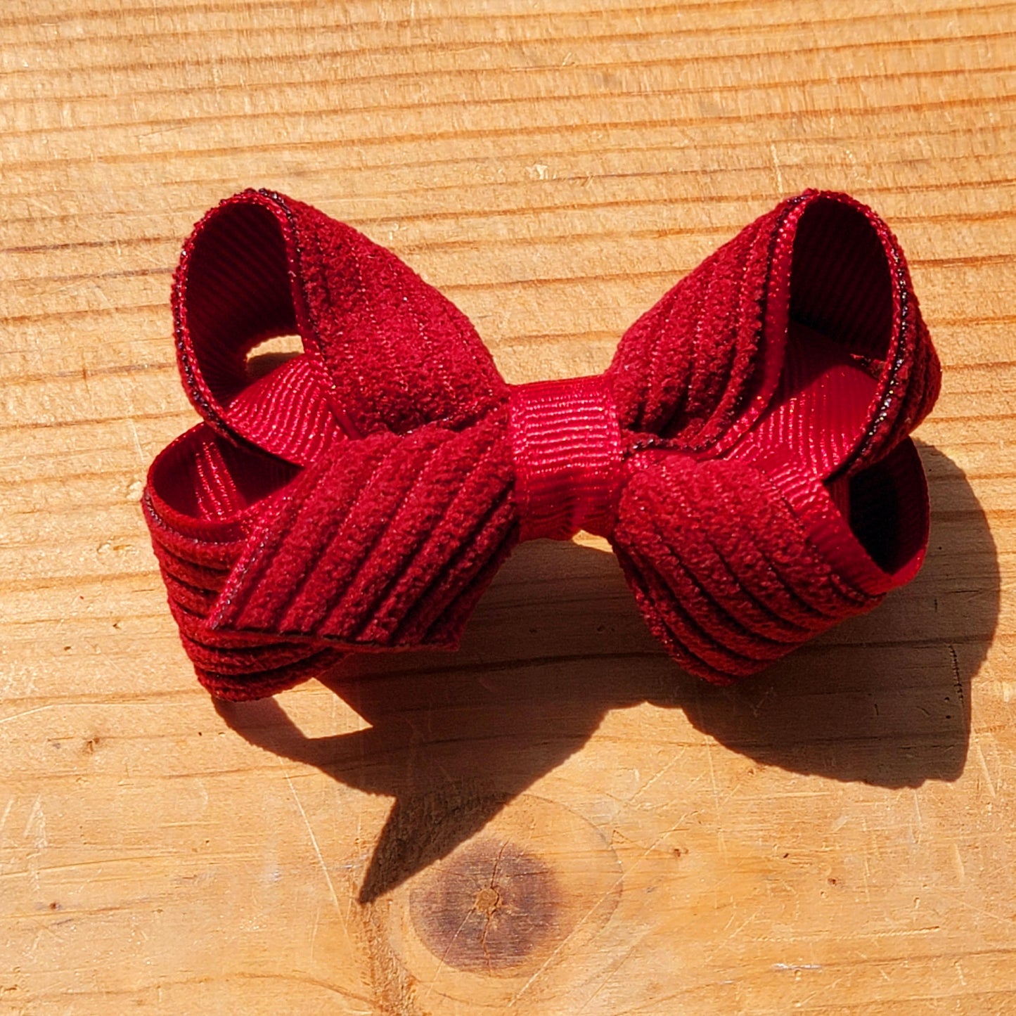 Mini Grosgrain Hair Bow with Wide Wale Corduroy Overlay