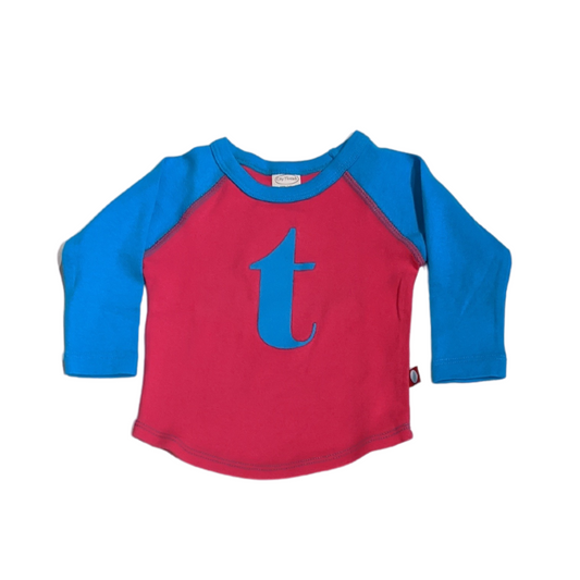 "T" Hot Pink & Turquoise Initial Tee
