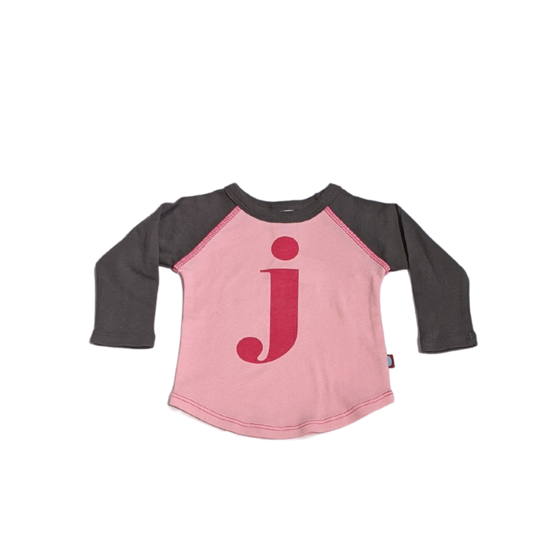 "J" Charcoal & Light Pink Initial Tee