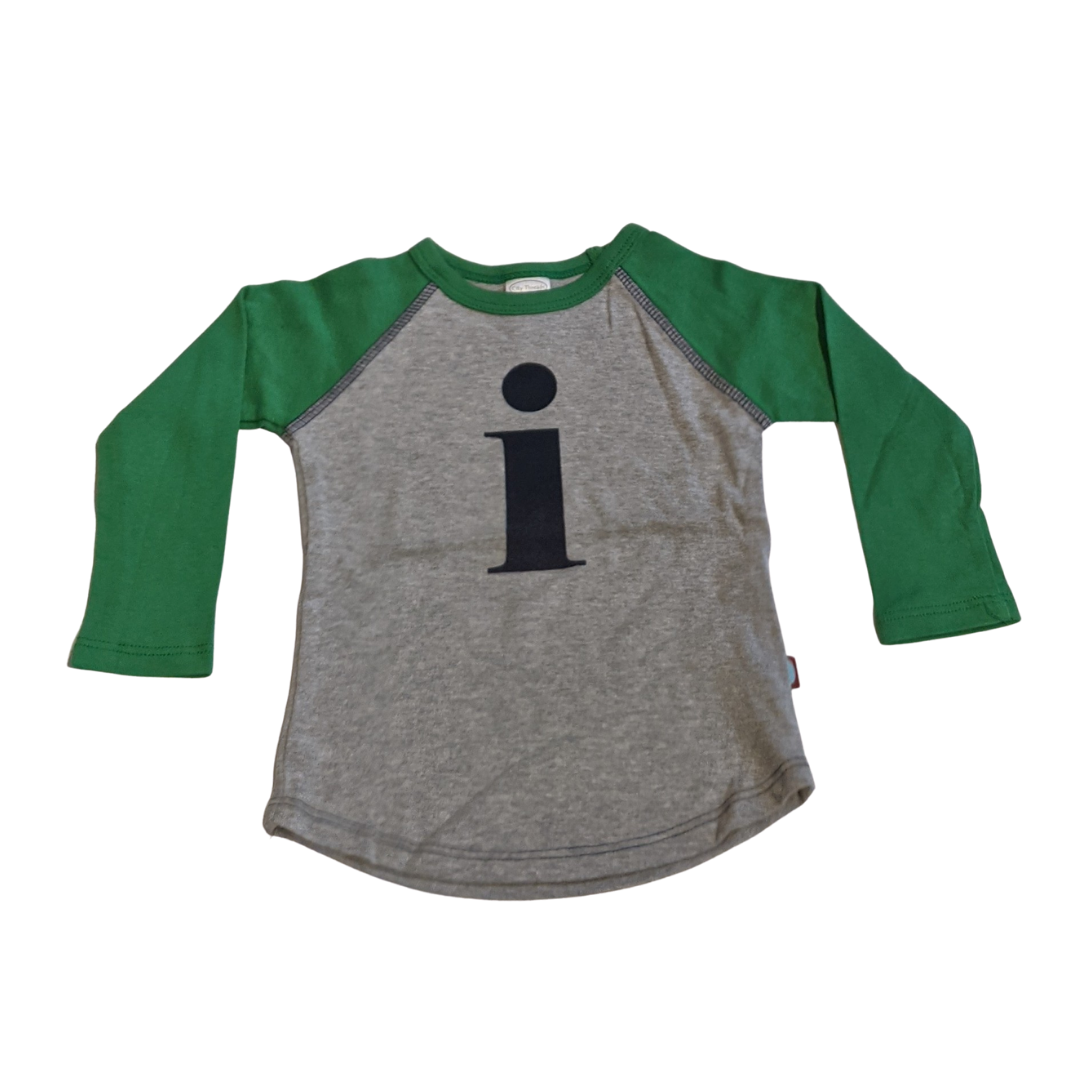 "I" Elf Grey & Green Initial Tee