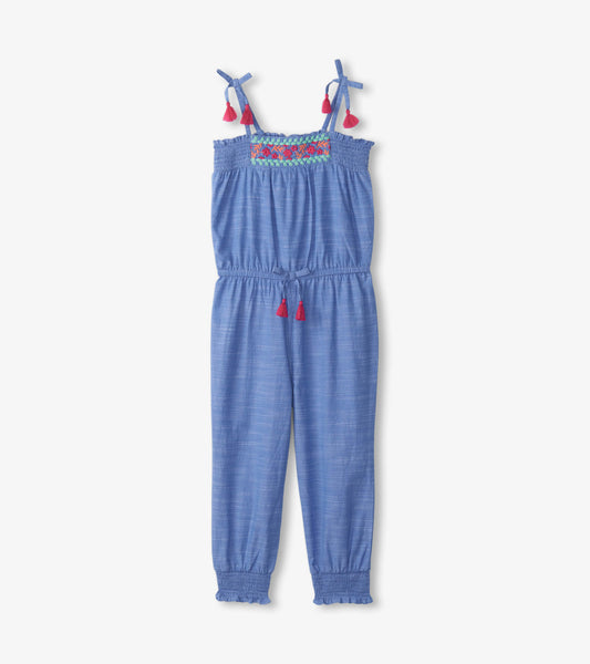 Girl Chambray Smocked Jumpsuit